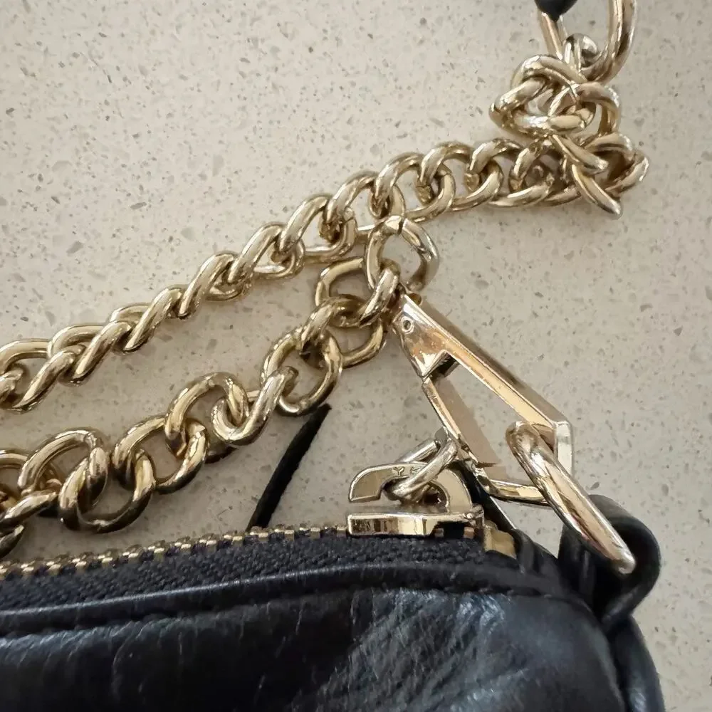 Rebecca Minkoff Black Soft Leather Zip Crossbody Gold Chain Strap Studs Club - Picture 4 of 9